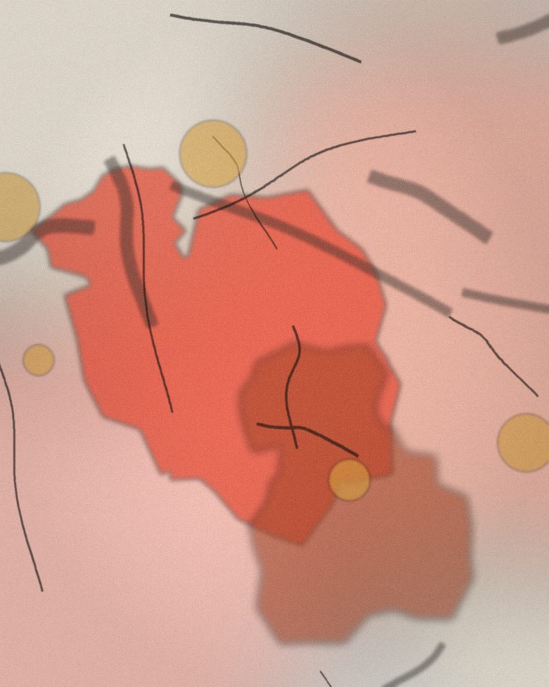Aube corail — composition abstraite corail et sable sur fond ivoire